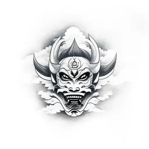 Hannya Mask With Clouds In Background