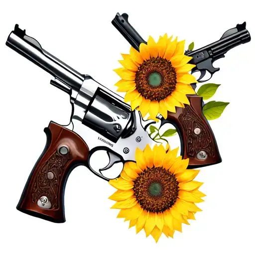 Crossed Peacemaker Revolvers With Sunflower