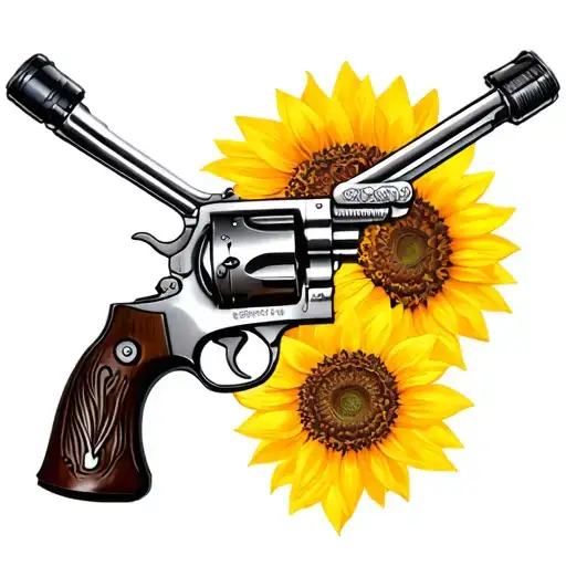 Crossed Peacemaker Revolvers With Sunflower
