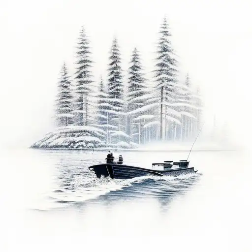 Realistic Fishing Boat On A Lake In The Woods