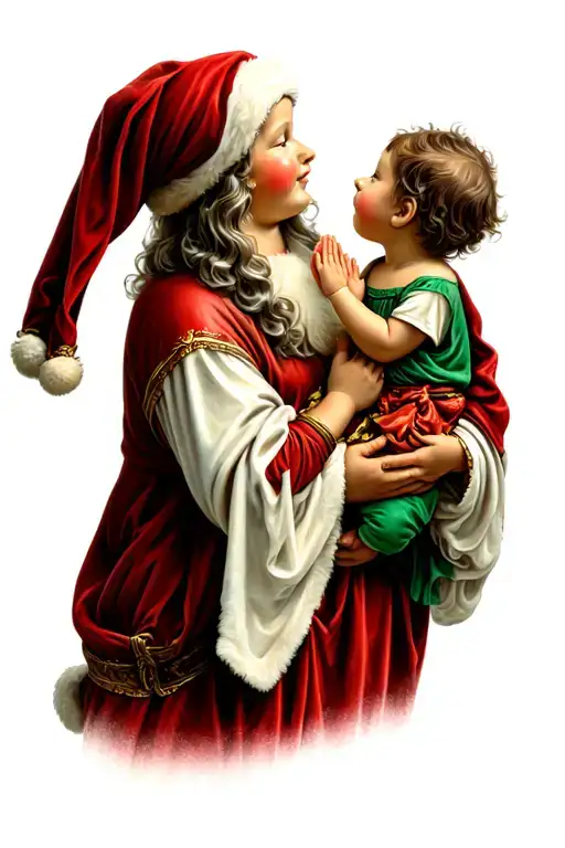 Santa Maria Holding 2 Kids Praying Hands Holding Looking Up