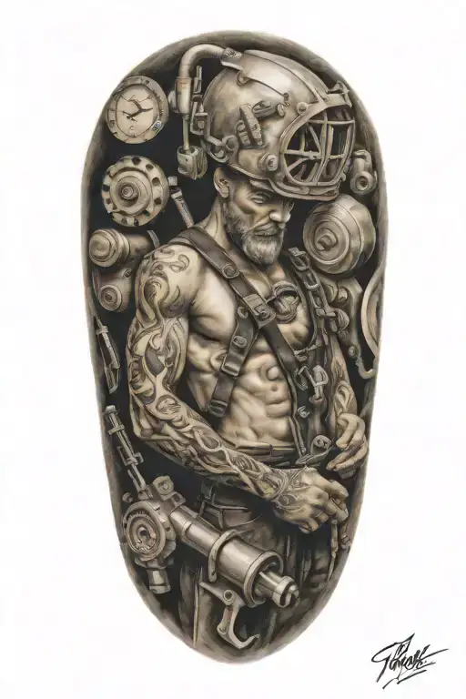 Mechanic Themed Tattoo Featuring