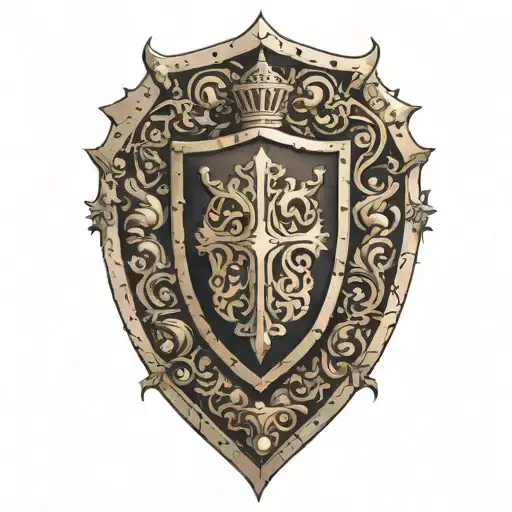 An Abstract Representation Of A Knight's Shield Incorporating Coffee Beans And Animal Silhouettes