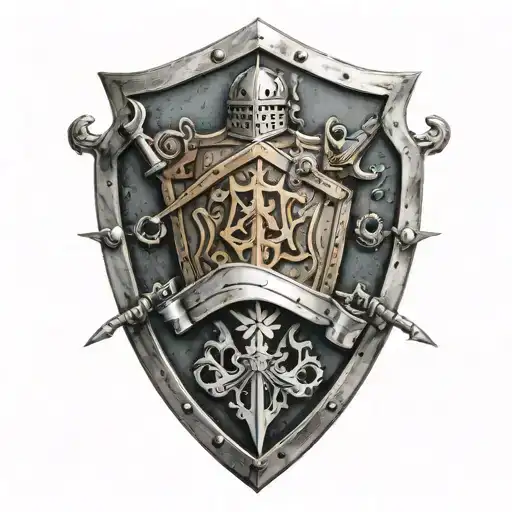 Knights Shield With Mechanics Tools Forming The Shape