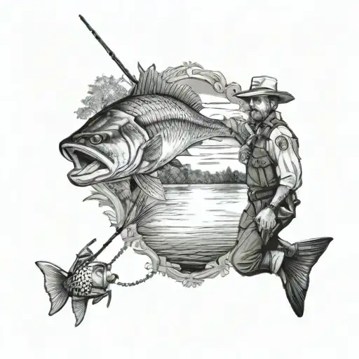 A Realistic Portrait Of A Deputy Fishing On A Serene Lake