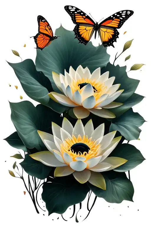 Butterflies Surrounding Lotus Flower Blooming