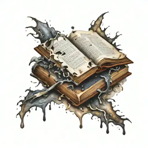 Tattered Book Surrounded By Ink Splotches