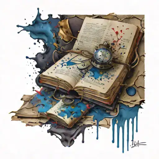 Colorful Tattered Book Surrounded By Ink Splotches