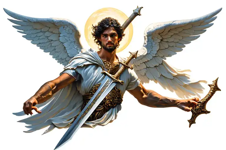 Saint Archangel Michael With A Sword And Wings Spread