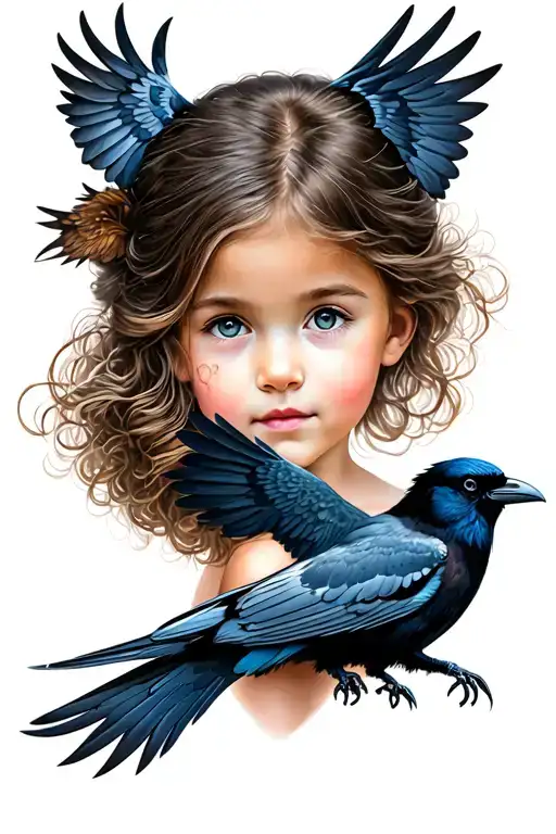 Girl And Crow Flying