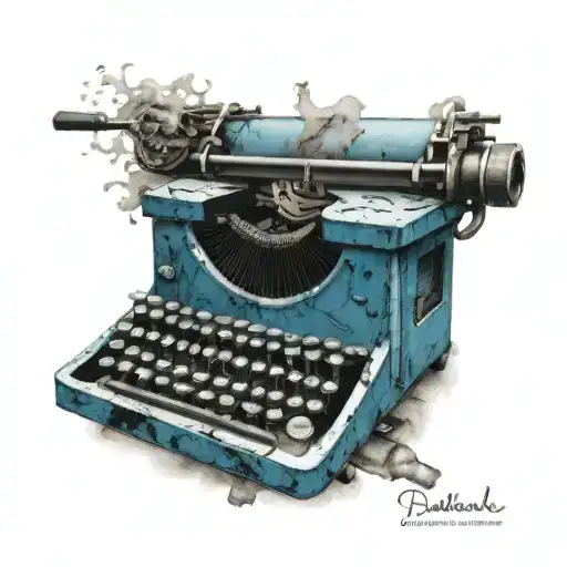 Broken Blue Vintage Typewriter With Ink Spots