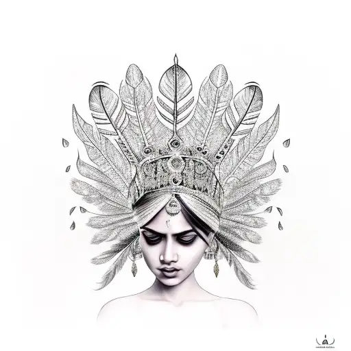 Indian Girl With Crown Of Feathers