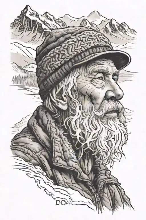 Alaskan Mountain Scene With A Salty Old Man Winter Wearing A Beanie An Avalanche Down