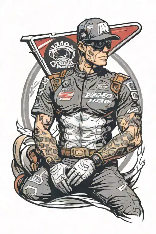 A Realistic Tattoo Of A Pitcrew Member From Nascar Wearing A Marvel Comics Superhero Costume