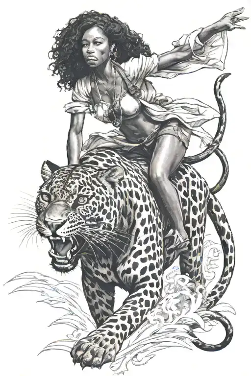 Black Woman Riding A Panther