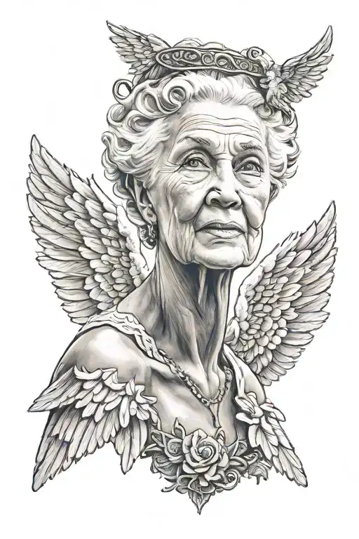 Grandma Portrait With Angel Wings