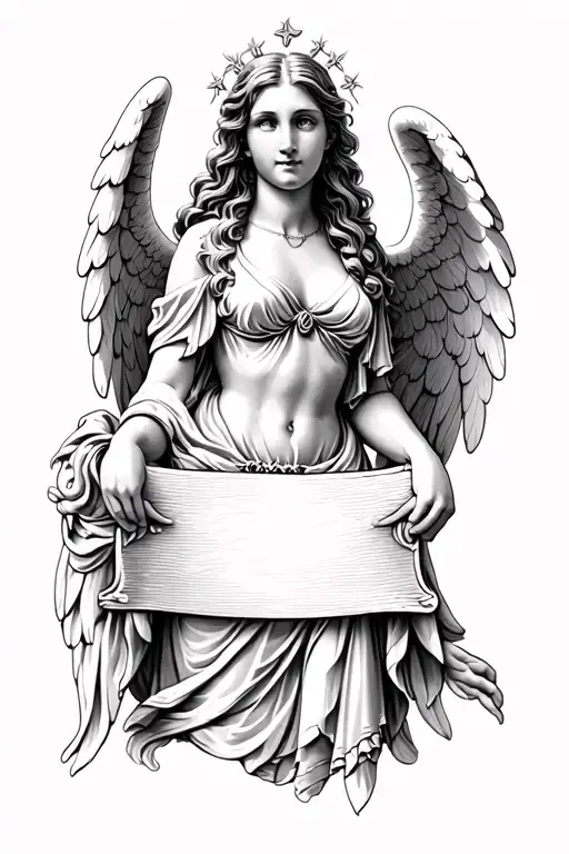 Beautiful Female Angel Holding Banner In Hands