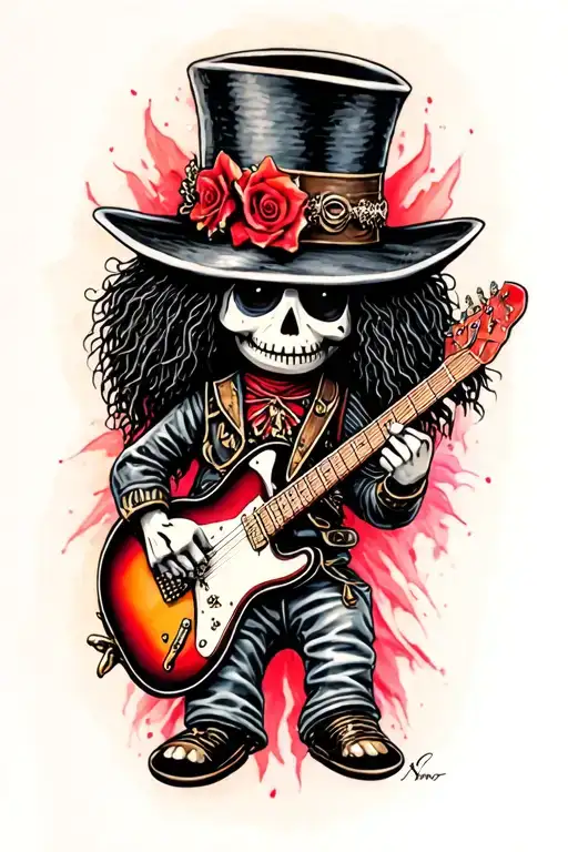Voodoo Doll Slash Playing Guitar With Cylinder Hat