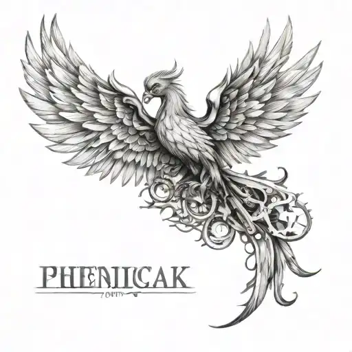 Mechanical Phoenix Half Sketched Half Realistic