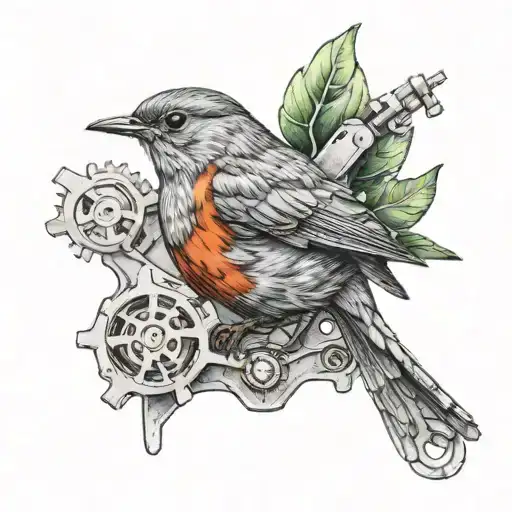 Robin Bird With Mechanical Elements