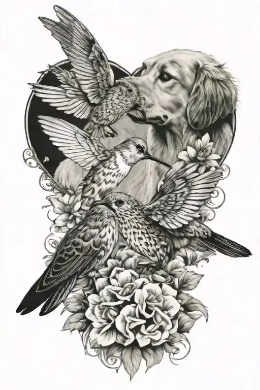 Hummingbird Kissing Golden Retriever