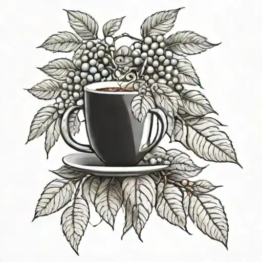 A Realistic Coffee Plant Intertwined With A Vine Of Assorted Fruits