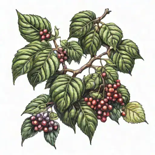 A Realistic Coffee Plant With Vines Of Fruit Surrounding It