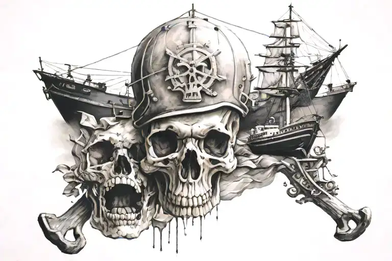 Ship Rudder And Skull