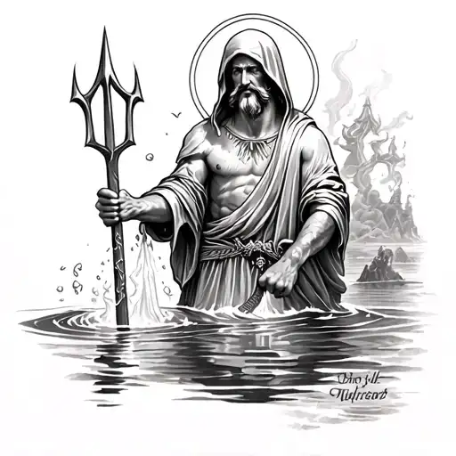 Faceless Hooded Saint Christopher Full Body Holding Water Trident