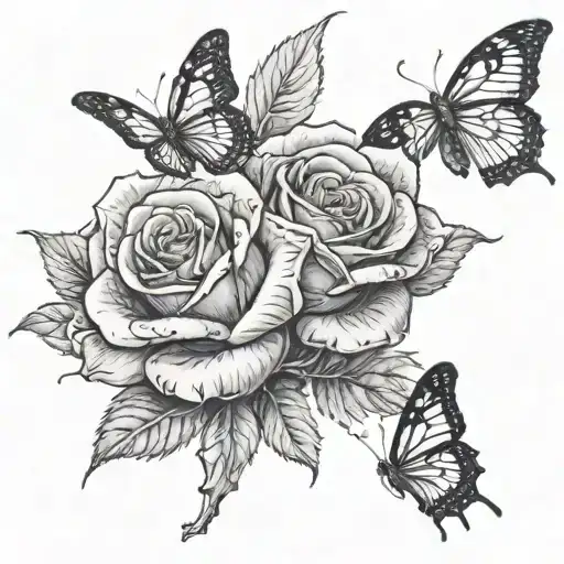 Dead Rose With Butterflies Coming Out It