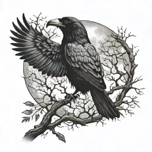 Crow And Moon And Trees Half Sleeve