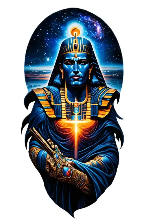 Galaxy Landscape With Technology Tattoo Featuring God Osiris