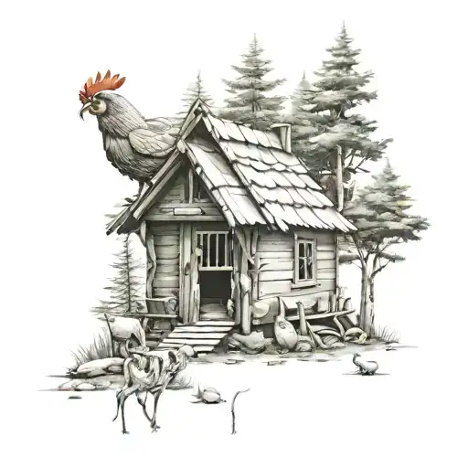 A Hut On Chicken Legs In The Forest With Animals Around
