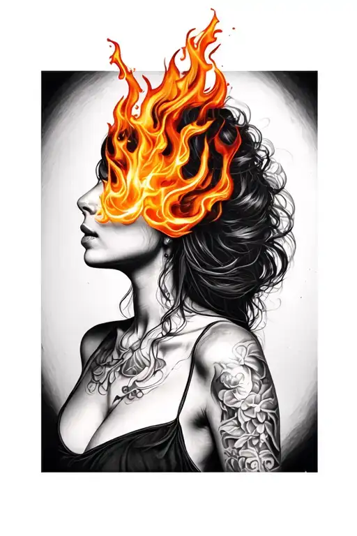 Female Woman With Flame Inside