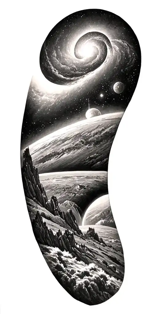 Galaxy Landscape With Technology Tattoo Sketch
