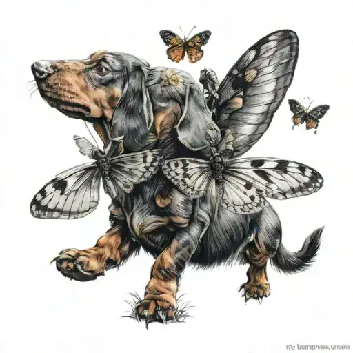 Daschund Dog Chasing A Buterfly