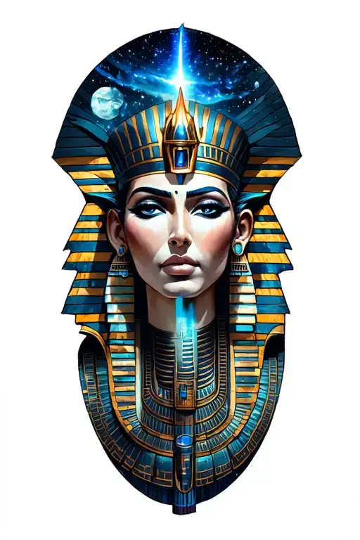 Galaxy Landscape With Technology Tattoo With A Fusion Of Egyptian Gods