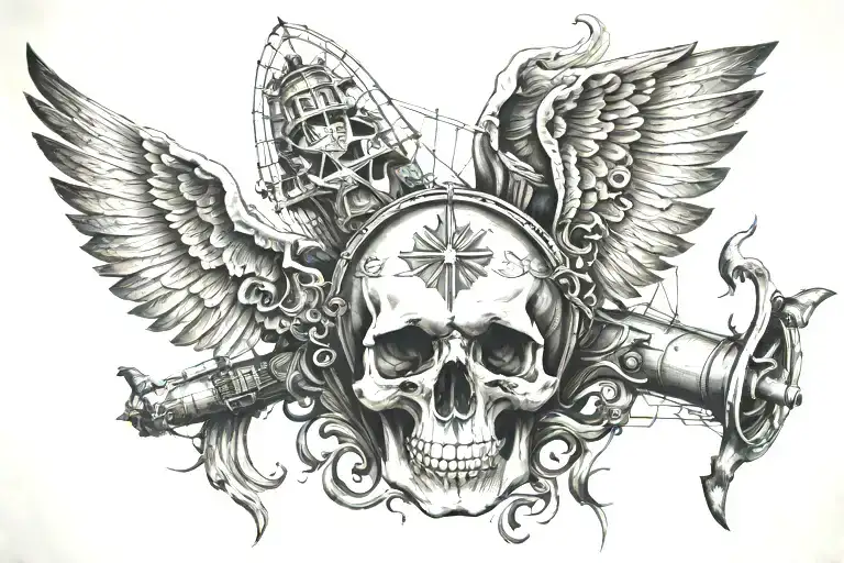 Skull Ship And Wings