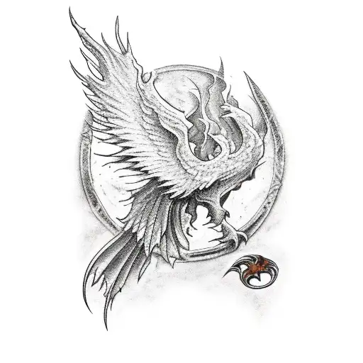 A Phoenix With Aragon's Broken Sword And The Middle Earth Map As Background