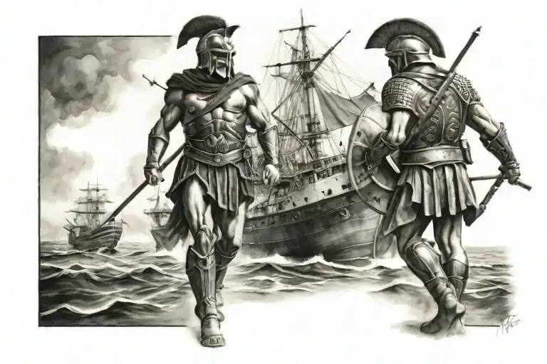 A Ship And A Spartan Soldier