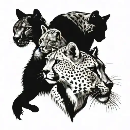 Cheetah Lion Tiger Caracal Heads Silhouette