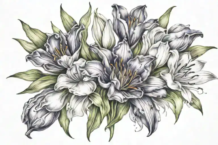 Water Color 3 Tulips And 2 Lillies In A Bouque