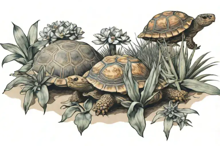 Desert Landscape Tattoo Featuring Primrose And Yucca Plant With A Tortoise