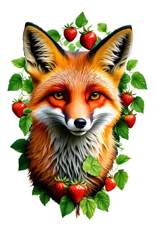 Fox In A Circle Of Strawberry Vines