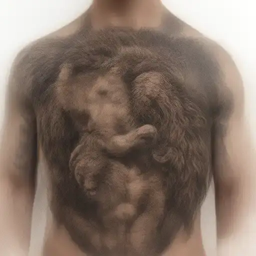 Create A Tattoo Sleeve That Has Samson Wrestling A Lion On A Persons Chest