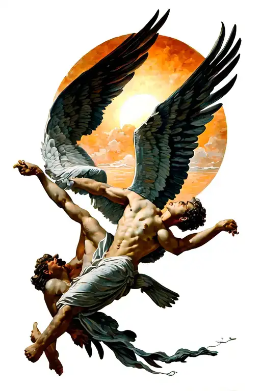 Fall Of Icarus With A Sun In The Style Of Painter Alexandre Cabanel