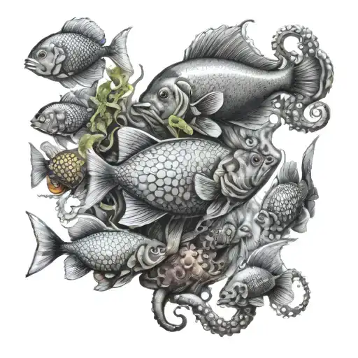 Many Fish And An Octopus