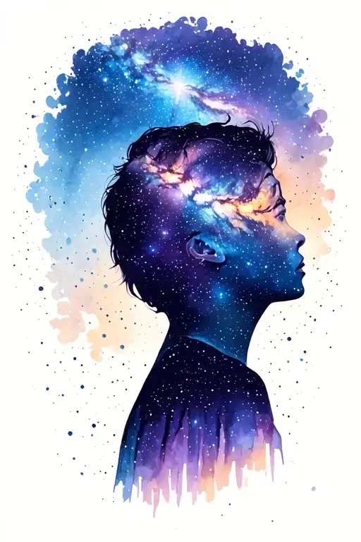Silhouette Of A Person Looking Up At A Starry Galaxy Sky