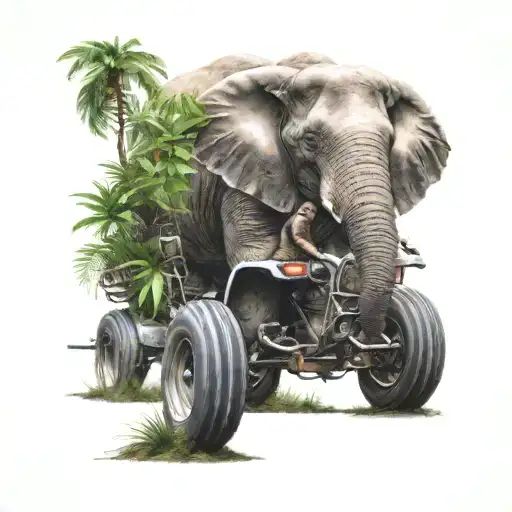 An Elephant Riding A Four-wheeler Through A Jungle