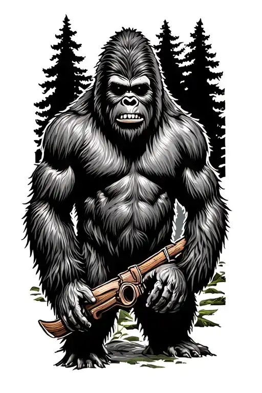Black And Gray Neo Traditional Bigfoot Tattoo Design